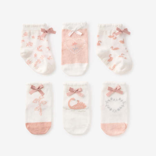 Swan Non-Slip Baby Socks 6 PK PINK / 0-12M