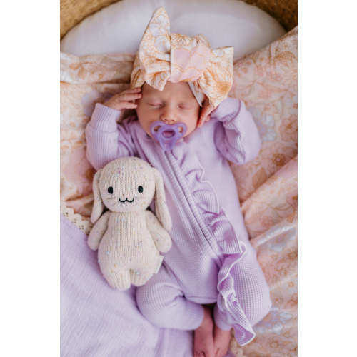 Frill Zip Romper | Pastel Lilac Waffle