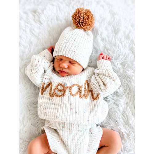 Birth Announcement Set - Cupcake, Custom Name Baby Sweater & Shorts, Personalized Birth Announcement, Hand Embroidered Sweater