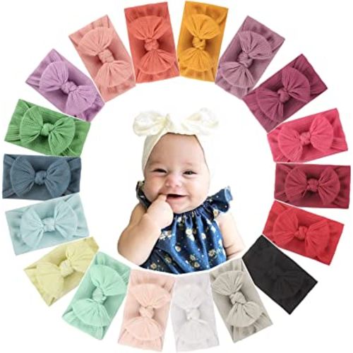 FavoritBow 18 Pack Nylon Baby Girl Headbands with Bows Newborn Headbands for Girls Elastic Hairbands for Infant Toddlers and Kids