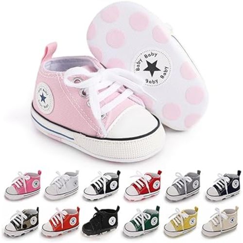 Unisex Baby Girls Boys Canvas High-top Shoes, Newborn Infant Anti-Slip Soft Sole Frist Walking Breathable Sneakers