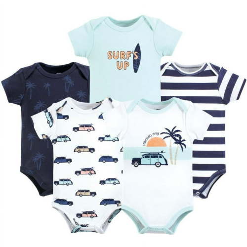 Hudson Baby Short Sleeve Bodysuits, 5-Pack, Newborn- 24 Months
