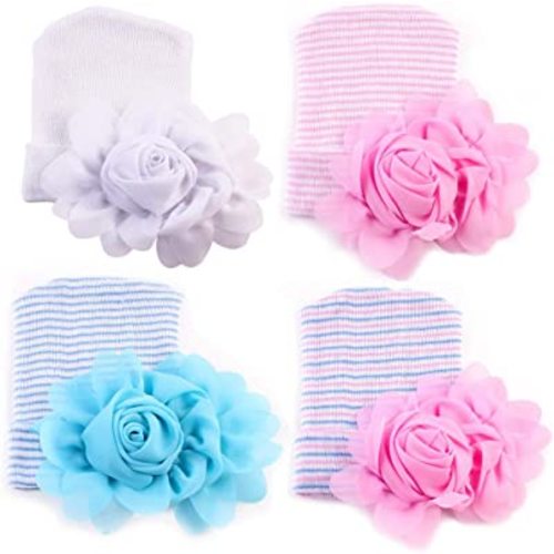 Newborn Hospital Hat Infant Baby Hat Caps with Bow Soft Cute Nursery Beanie Hat