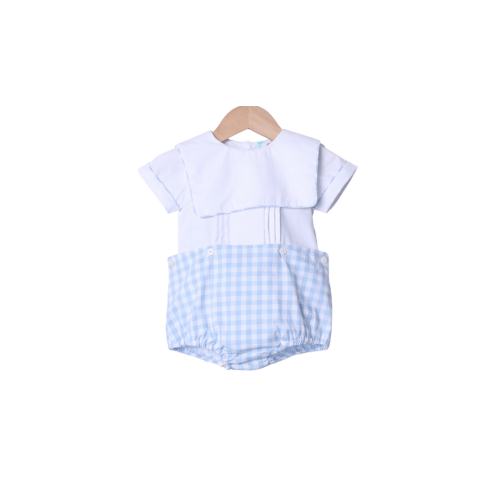 Blue Gingham Button Diaper Set