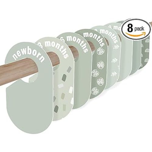 Baby Closet Dividers 8 Pack – Baby Clothes Organizer, Green Leaf Baby Closet Organizer for Neutral Nursery, Baby Clothes Dividers for Closet (Green)