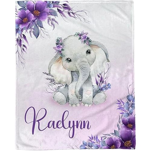Personalized Baby Blanket for Girls,Custom Baby Blanket with Name,Baby Girl Blanket,Personalized Name Receiving Blanket,Elephant Baby Blankets,Gift for Baby Girl,Newborn,New Mom,Color1