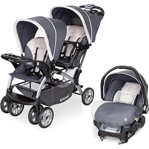 Baby Trend Infant and Toddler Double Stroller & Car Seat Combo, 2 Pc Set, Magnolia - Portable and Lightweight Stroller Duo and Car Seat Travel System Tandem