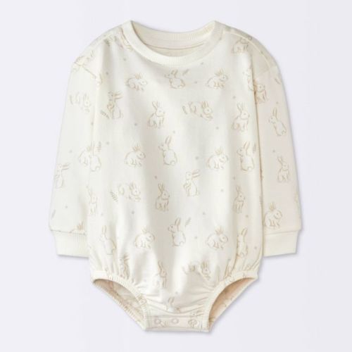 Baby Boys' Bunny Graphic Modal French Terry Long Sleeve Bubble Romper - Cloud Island™ Cream 0-3M
