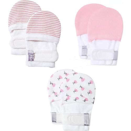 HAPIU Baby No Scratch Mittens Stay On, 100% Cotton Breathable, Adjustable Infant Gloves for Boys Girls, Newborn - 12 M