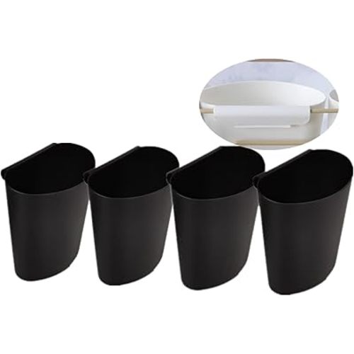 Rikyo 4Pcs Hanging Cup Holder,Rolling Cart Accessories,Plant Containers,Hanging Flower Pots,Space Saver,Storage Bucket,Make Up Pencil Holder Office,Kitchen Wall Organizer Decor (Black)