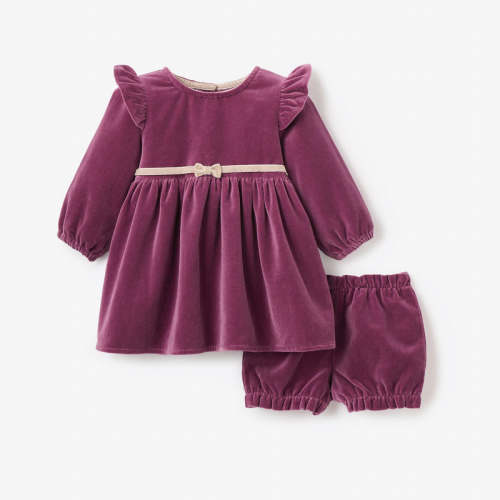 Dark Violet Velvet Ruffle Sleeve Dress DARK VIOLET / 12-18M