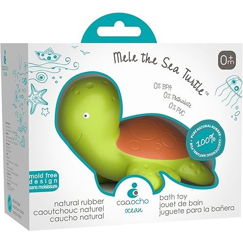 caaocho Pure Natural Rubber Bath Toy - Mele The Sea Turtle Baby Toy - Hole Free Bath Toys, BPA Free Bath Toys for Infants, Without Holes Sealed Natural Rubber Baby Toy
