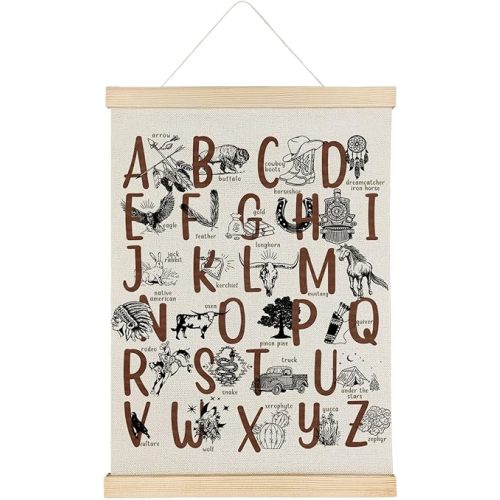 Qvapt Western Alphabet Poster - 12x16 Print Wall Art with Hanger, Perfect for Nursery or Classroom Decor