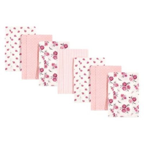 Hudson Baby Infant Girl Cotton Flannel Burp Cloths 7pk, Cream Rose, One Size