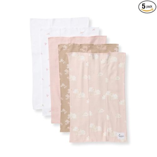 Burt's Bees Baby 100% Organic Cotton Burp Cloths, 17x11.75 in, 5-Pack | Extra absorbent large burp cloths are perfect for catching every messy moment
