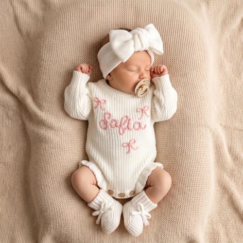 Hand Embroidered Name Baby Romper Set,Personalized Outfit, Baby Girl Romper, Coming Home, Embroidered Newborn Gift