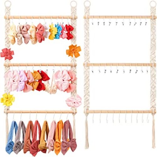 Dahey Hair Bows Organizer for Girls Headband Holder with 30 Hooks Wall Hanging Bow Holder Organizer Storage Hair Accessories Boho Nursery Decor for Baby Girls Room, 29.5"x15"