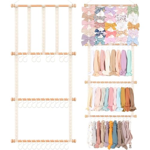 POVETIRE Baby Headbands Holder, Hair Bows Organizer for Baby Girls Hair Accessories Storage Hanging Display Stand for Wall Room Nursery Decor - Hollow webbing