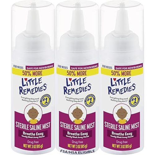 Little Remedies Sterile Baby Saline Nasal Mist, Safe for Newborns to Relieve Stuffy and Dry Noses, 3 Fl Oz, Pack of 3