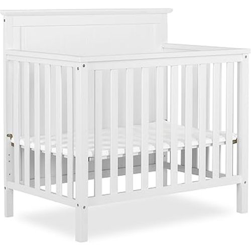 Dream On Me Ava 4-in-1 Convertible Mini Crib in White, Greenguard Gold Certified, Non-Toxic Finish, Comes with 1" Mattress Pad, with 3 Mattress Height Settings