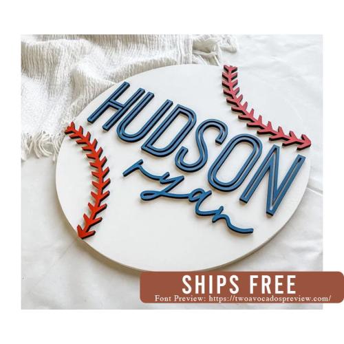 Baseball nursery name sign, round name sign, sports nursery, boy name sign, boy nursery sign, custom baseball name sign, baseball baby sign