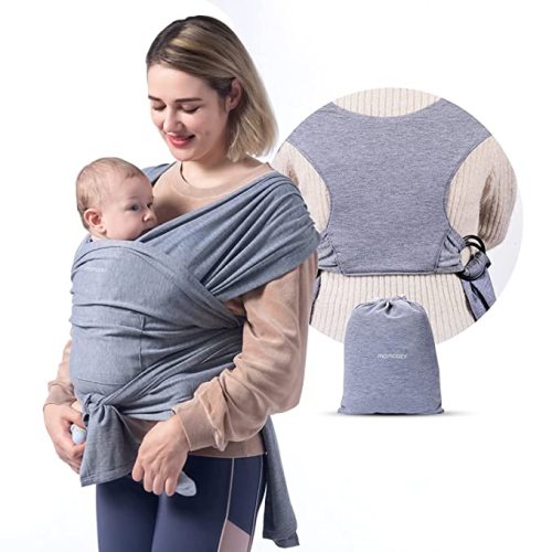 Momcozy Baby Wrap Carrier, Easy to Wear Infant Carrier Slings, Lightweight Hands Free Baby Sling, Adjustable Baby Carriers for Newborn to Toddler 8-35 lbs, Grey