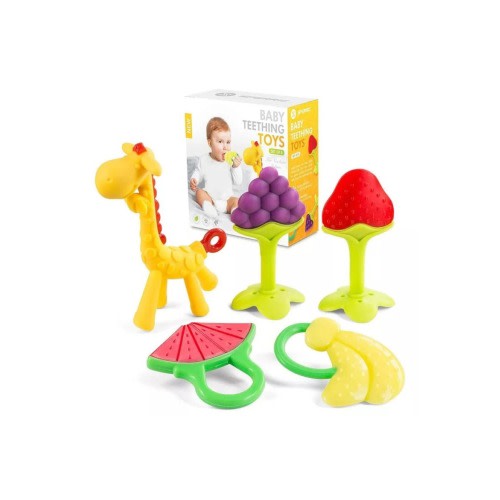 Silicone Baby Teethers Freezer Safe Gift Set, 5-Piece