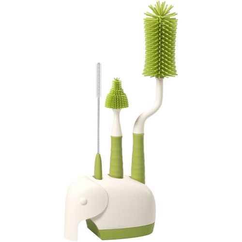 360° Rotating Silicone Bottle Cleaning Brush Set, Includes Baby Bottle Brush, Nipple Cleaner, Straw Brush and Drying Stand. (Green)