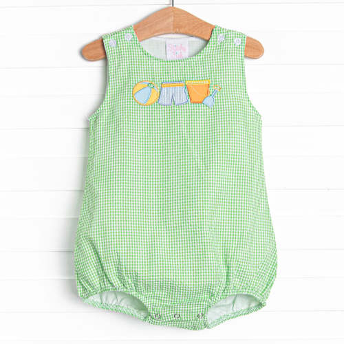 Summer in the Sand Applique Bubble, Green. 9mo.