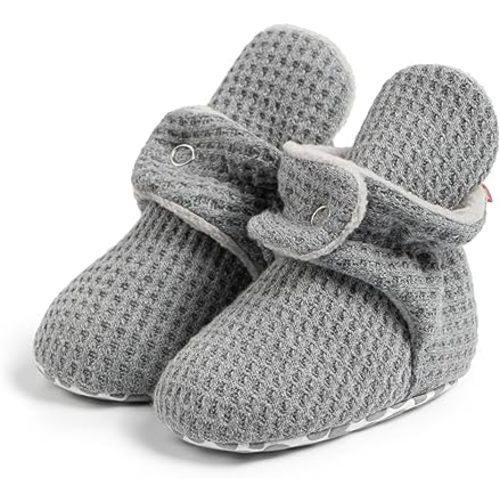 Sawimlgy Newborn Infant Baby Girl Boy Cotton Booties Stay On Sock Slippers Soft Bedroom Shoes Non-Skid Ankle Boots With Grippers Toddler Crib Warm Shoe First Walker Birthday Shower
