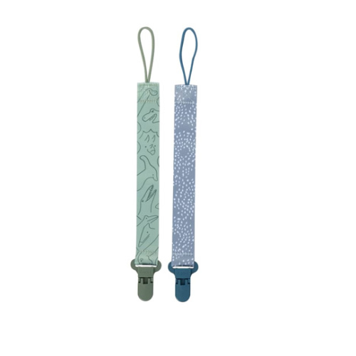 Nuby Pacifinder Baby Pacifier Clip - (2-Pack) - Pacifier Holder Clip with Convenient Hook Loop - Blue Dots and Green Dino