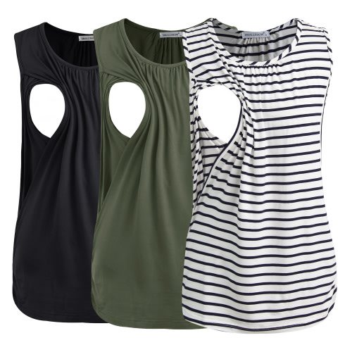 Smallshow Women's Maternity Nursing Tank Top Ruched Breastfeeding Clothes 3-Pack