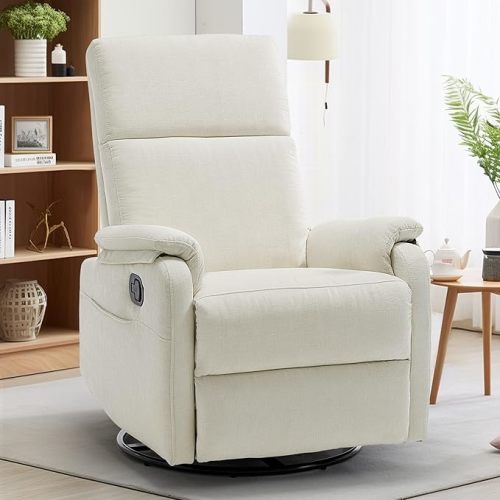 Recliner Chairs, Swivel Rocking Recliner Chair for Adults, Glider Rocking Chair, Small Nursery Recliner for Living Room, Reclining with Modern-Designed Armrests, Chenille, Beige