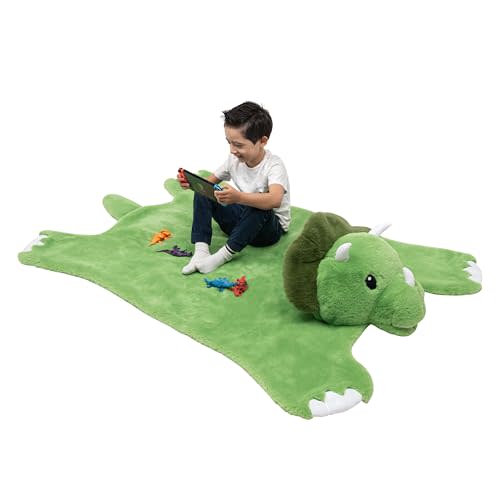 Plush PlushieRugs - Animal Rug for Kids Room, Fluffy Nursery and Fur Kids Rugs for Playroom - Big Large Stuffed Animals Irregular Shaped Rug that Works Great as Woodland Nursery Decor (Dinosaur)