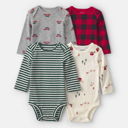 Baby Boy 4-Pack Holiday Long-Sleeve Multipack Bodysuits | Carter’s Oshkosh Canada