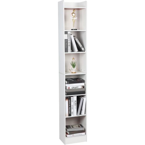 70.9 Inch Tall Narrow Bookcase,Floor Standing Storage Cabinet,Corner Bookshelf with Storage,6 Tier Cube Display Shelves,Tall Narrow Bookcase Display Bookshelf for Home Office White