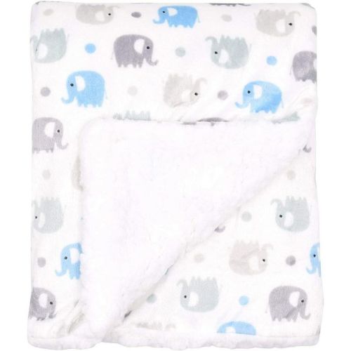 Everyday Kids Gray and Blue Elephant Baby Blanket – 30" x 40", High Pile Fleece and Mink,