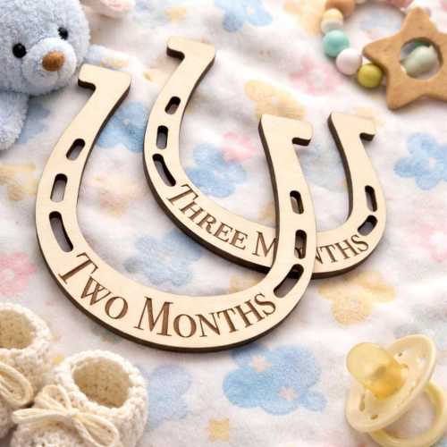 Custom Western Baby Milestone Markers: Engraved Wooden Horseshoe Set