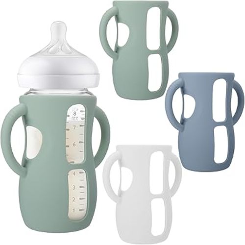 BUSOHA 3 Pack Silicone Sleeves for Avent Baby Bottles - Anti Breakage Baby Bottle Holder with Handle for Avent Natural Glass Baby Bottles,Compatible with Avent Baby Bottle