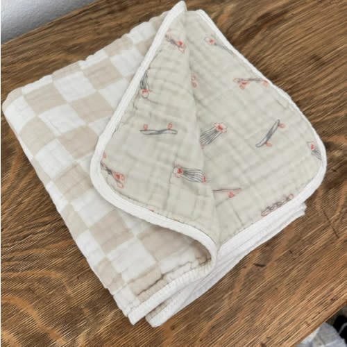 Reversible Retro Skateboard + Checker 6 Layer Gauze Blanket