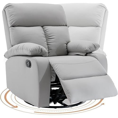 Swivel Rocker Recliner, Rocking Recliner Chair, Small Rocker Recliners for Small Spaces, Living Room, Bedroom, Nursery, RV, Light Grey