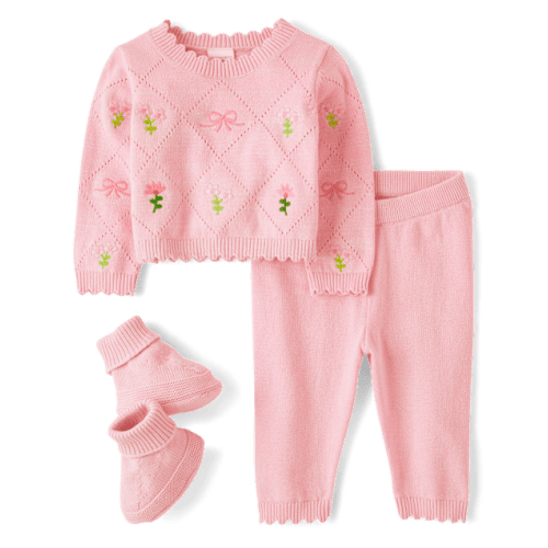 Baby Girls Embroidered Sweater 3-Piece Outfit Set - Homegrown by Gymboree - Pink
