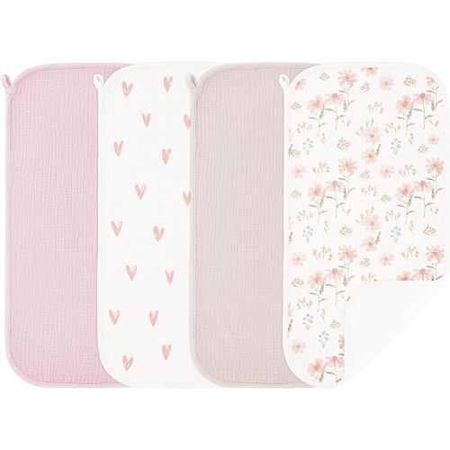 Susurration Muslin Burp Cloths, Soft Baby Burping Cloths for Unisex Boys and Girls, Newborn Essentials Large Extra Absorbent Washcloths, 20x10in, 4 Pack
