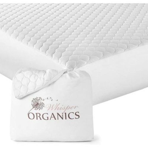 Whisper Organics, 100% Organic Cotton Mattress Protector, a Breathable, Quilted, Fitted Mattress Pad Cover, GOTS Certified, White - Full