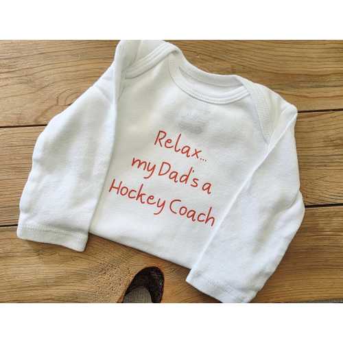 Relax My Dad's A Hockey Coach Baby Clothes, Hockey Coach Baby Gift, Hockey Coach Gift, Gift For Hockey Coach, Coach Baby, Hockey Coach Shirt