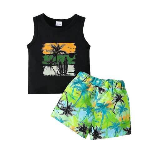 NZRVAWS Toddler Baby Boy Summer Clothes 2Pcs Shorts Set Sleeveless Tank Tops Hawaiian T-Shirt Cute Boys Clothing Set