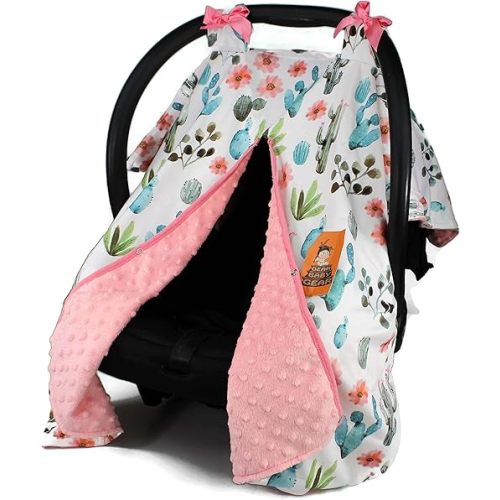 Dear Baby Gear Carseat Canopy with Snap Opening for Girls - Infant Canopies - Nursing Covers - 37" x 29" (Watercolor Cactus Floral, Coral)
