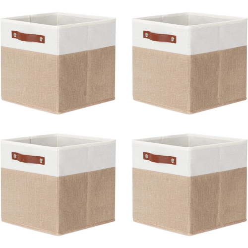 DULLEMELO Cube Storage Bins 11 Inch 4 Count Pack White and Beige