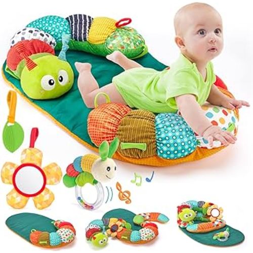 Baby Toys 0-6 Months - 3-in-1 Caterpillar Tummy Time Activity Playmat & Seated Support Toys for Newborns Infants Toys for Sensory Play Developmental Newborn Baby Shower Birthday Gifts for Boys Girls