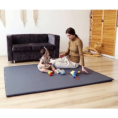 TODALE Waterproof Baby Play Mat Super Thick Baby Mat for Floor, Self-Inflating, Foldable Foam Playmat for TODALE Playpen- Toddlers, Infants, Babies, Nursery Care- Outdoor House Use (Dark Grey)